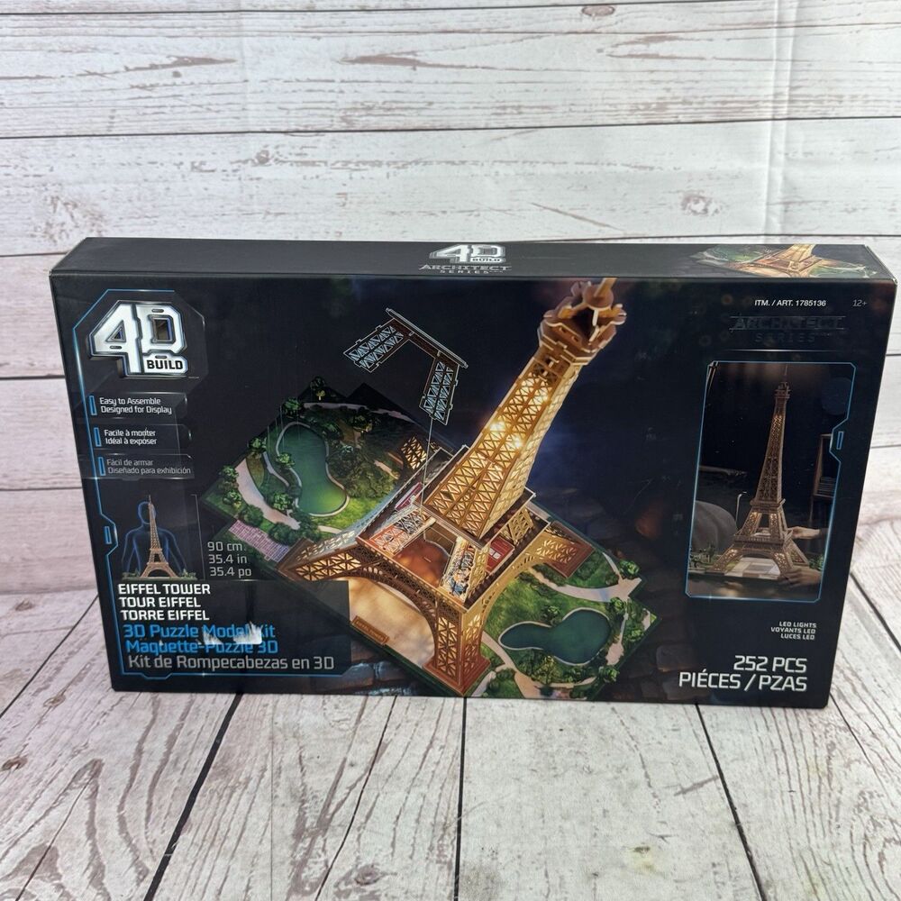 4D Build Architect Eiffel Tower 3D Puzzle Model Kit LED Lights 252 Pieces